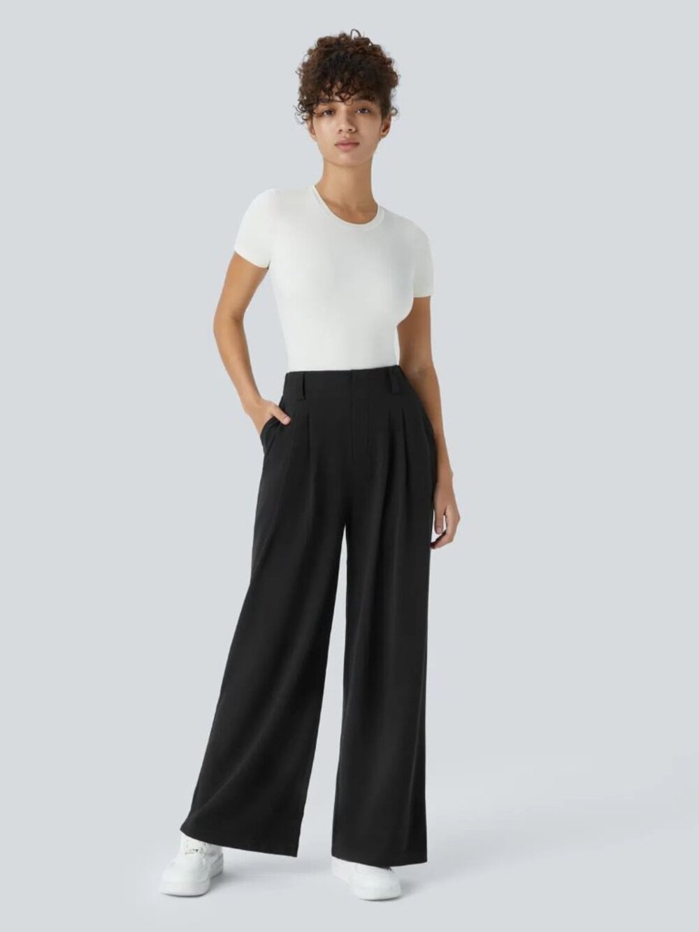 XS Tall Black Halara Flex High Waisted Pocket Wide Leg Waffle Pants 50% off